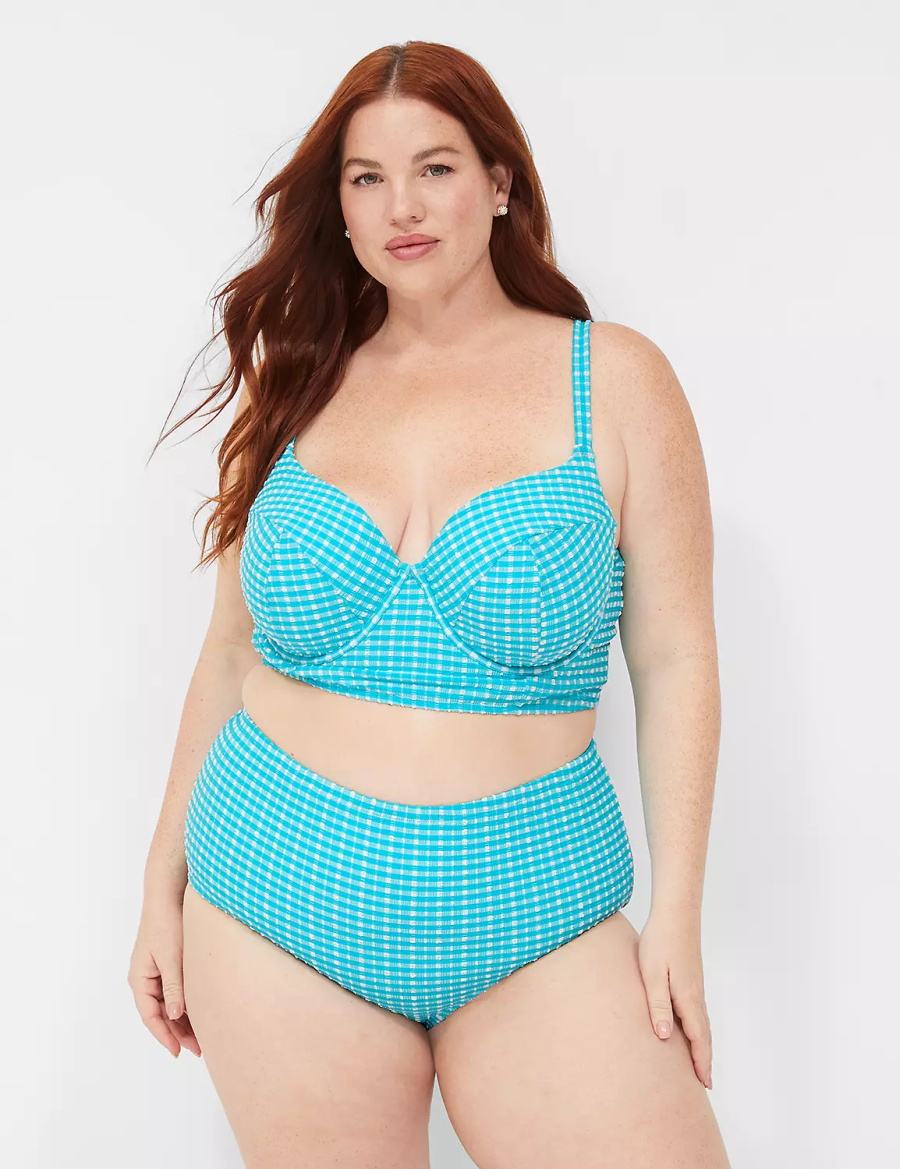 Women Lane Bryant Mid-Rise Swim Briefs Blue White | KYQ2651TC