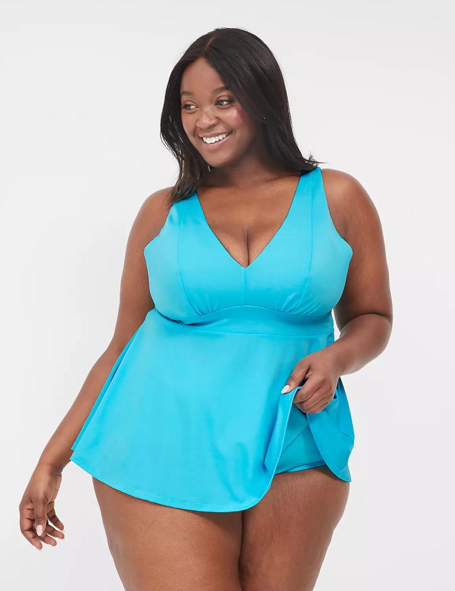 Women Lane Bryant Mid-Rise Swim Briefs Blue | SQZ1167EM