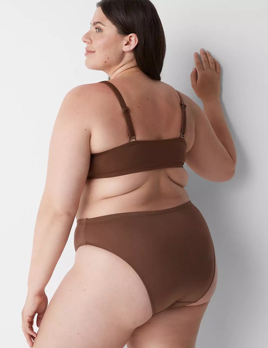 Women Lane Bryant Midi High-Leg Cheeky Swim Bikini Bottom Dark Brown | JKS6464KL