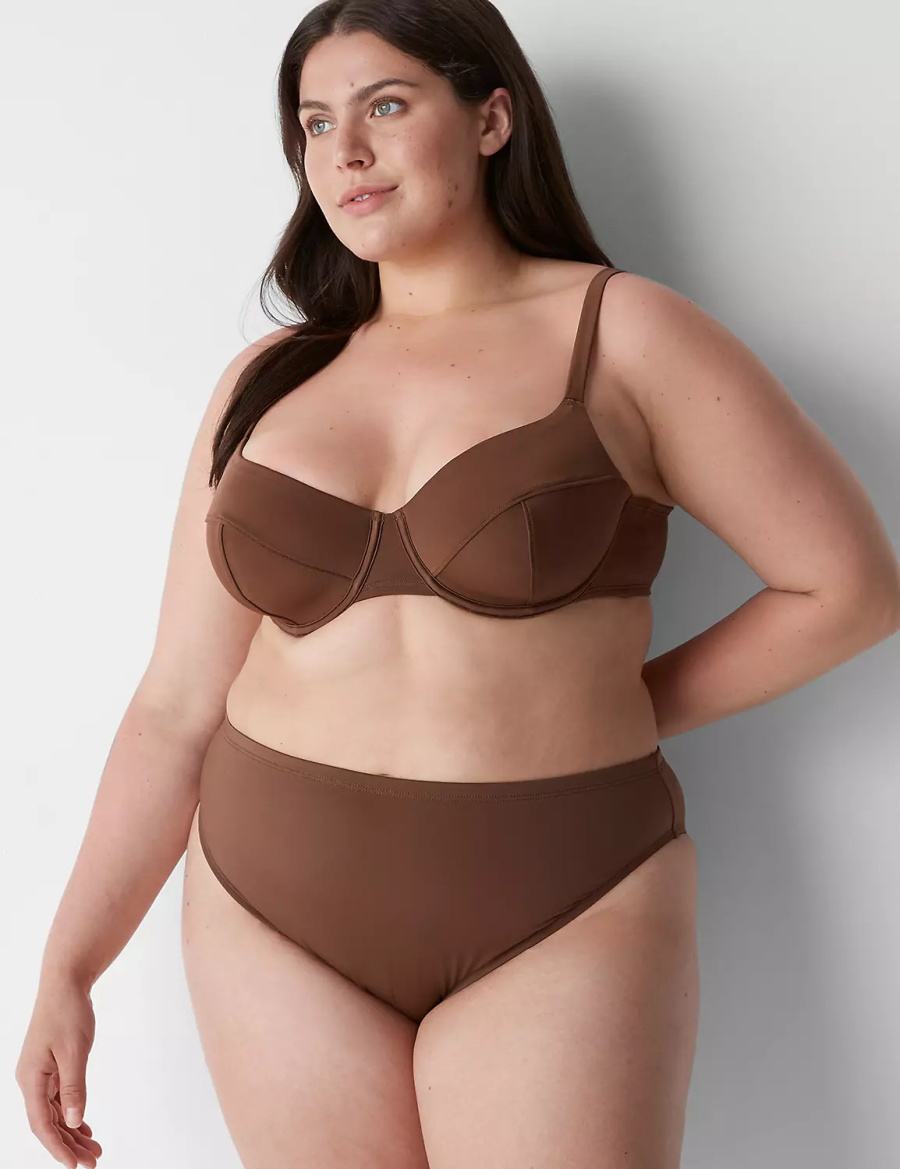 Women Lane Bryant Midi High-Leg Cheeky Swim Bikini Bottom Dark Brown | JKS6464KL