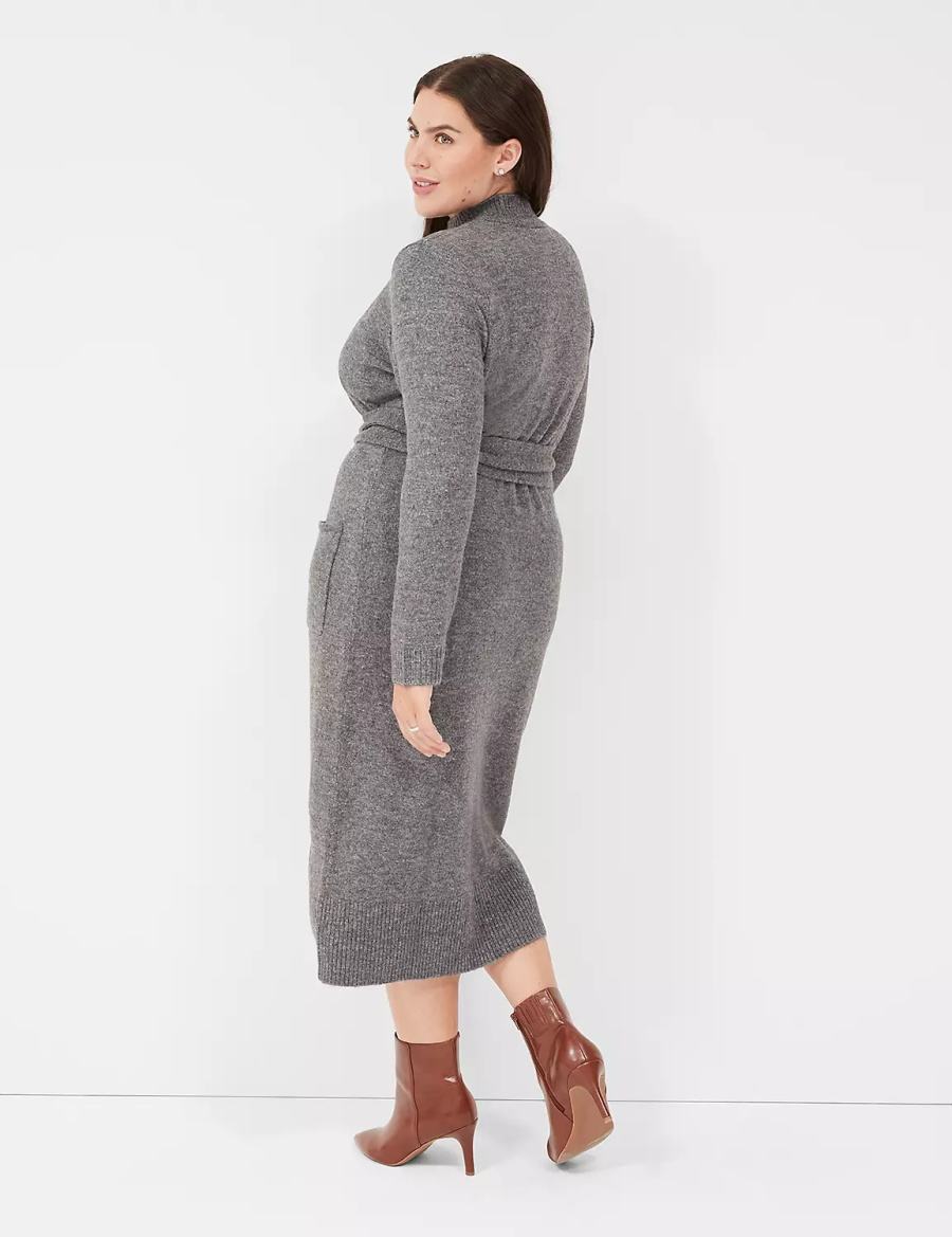 Women Lane Bryant Mock-Necked Midi Sweater Midi Dress Grey | AHF7610AJ