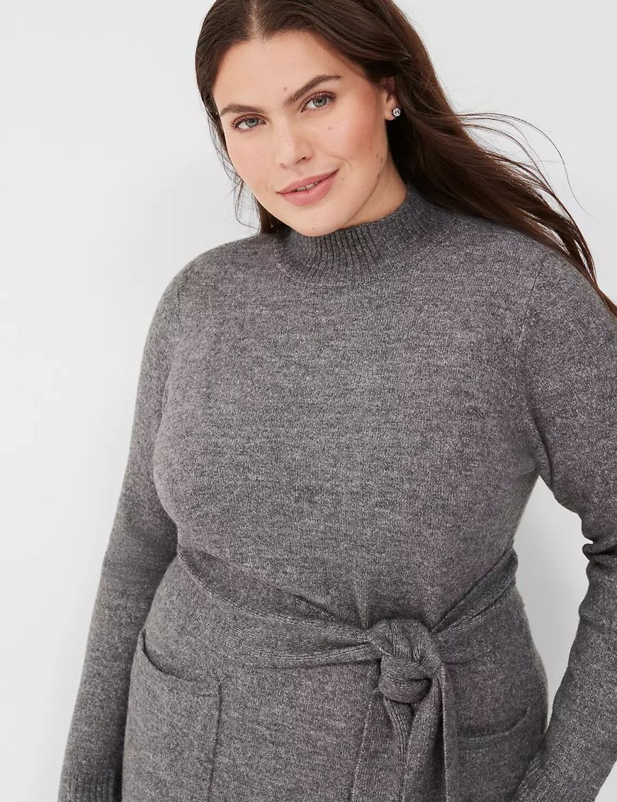 Women Lane Bryant Mock-Necked Midi Sweater Midi Dress Grey | AHF7610AJ