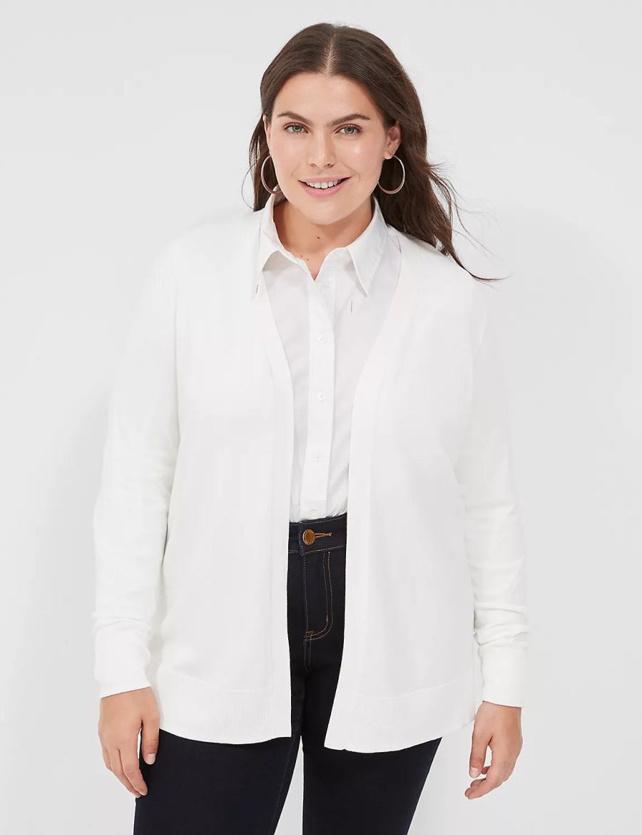 Women Lane Bryant Modern Long-Sleeve Open-Front Cardigan White | LDX3273TR