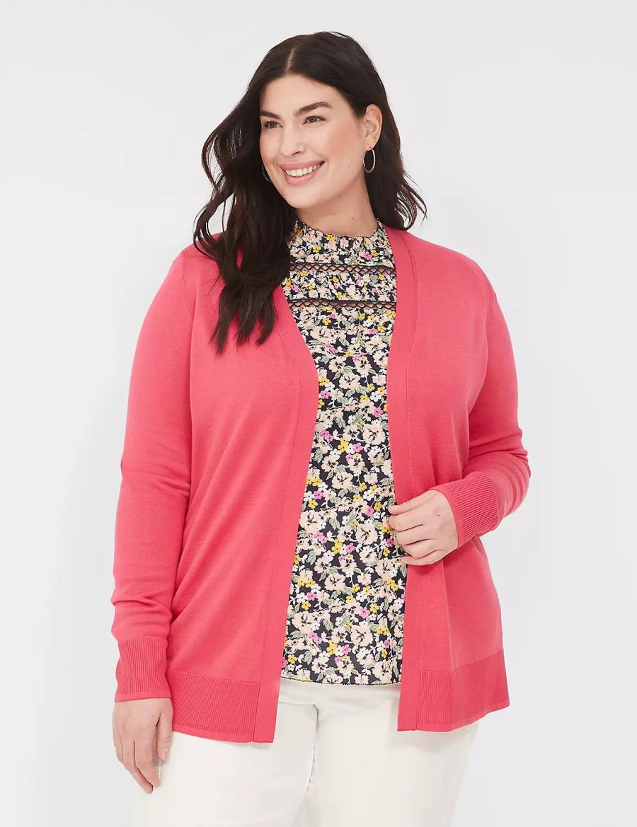 Women Lane Bryant Modern Long-Sleeve Open-Front Cardigan Pink | AAG4593MW