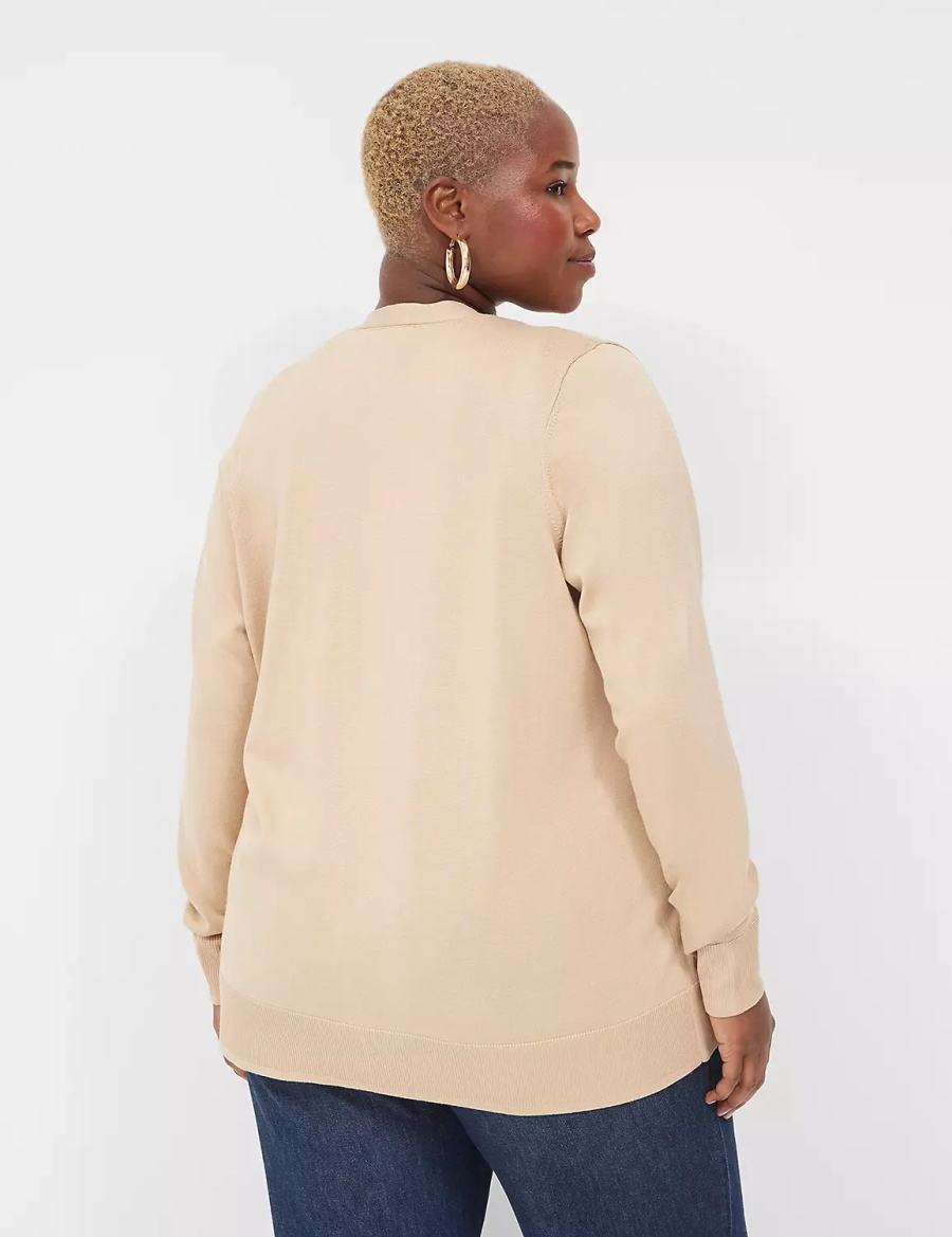 Women Lane Bryant Modern Long-Sleeve Open-Front Cardigan Khaki | ARR5366UE