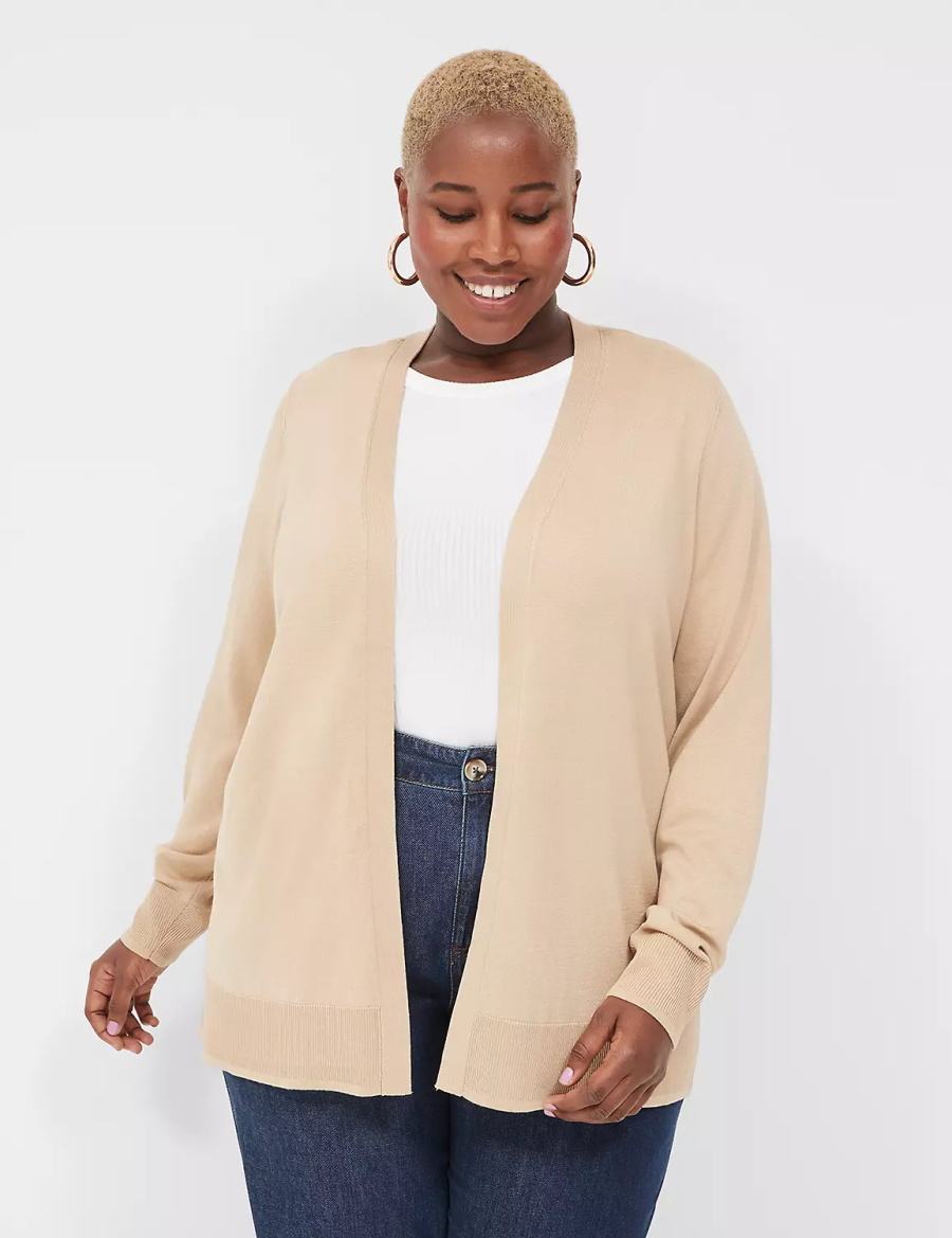 Women Lane Bryant Modern Long-Sleeve Open-Front Cardigan Khaki | ARR5366UE