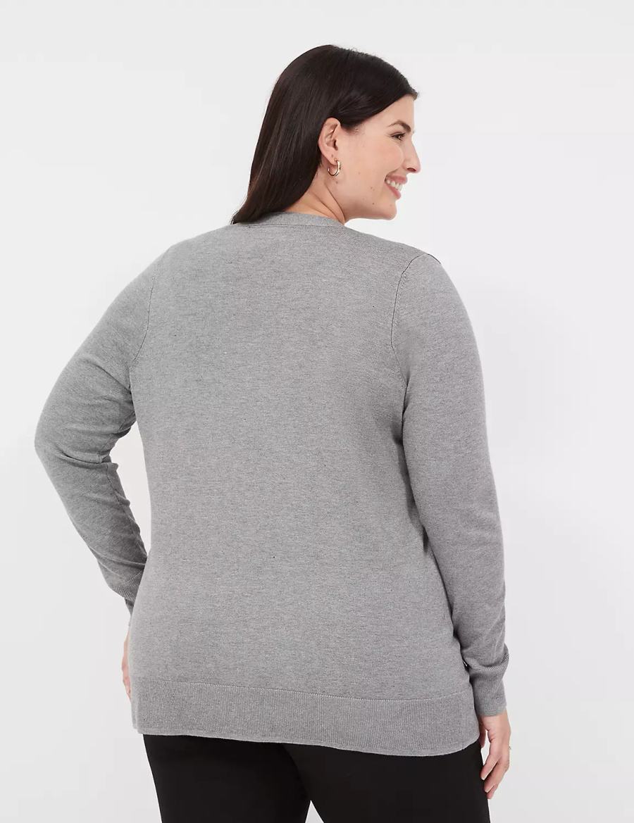 Women Lane Bryant Modern Long-Sleeve Open-Front Cardigan Grey | THE9190US