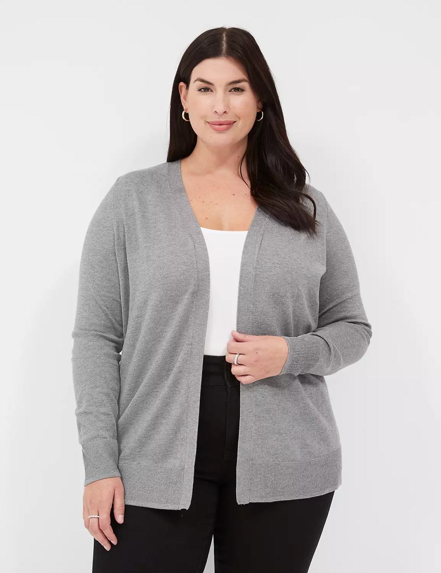 Women Lane Bryant Modern Long-Sleeve Open-Front Cardigan Grey | THE9190US