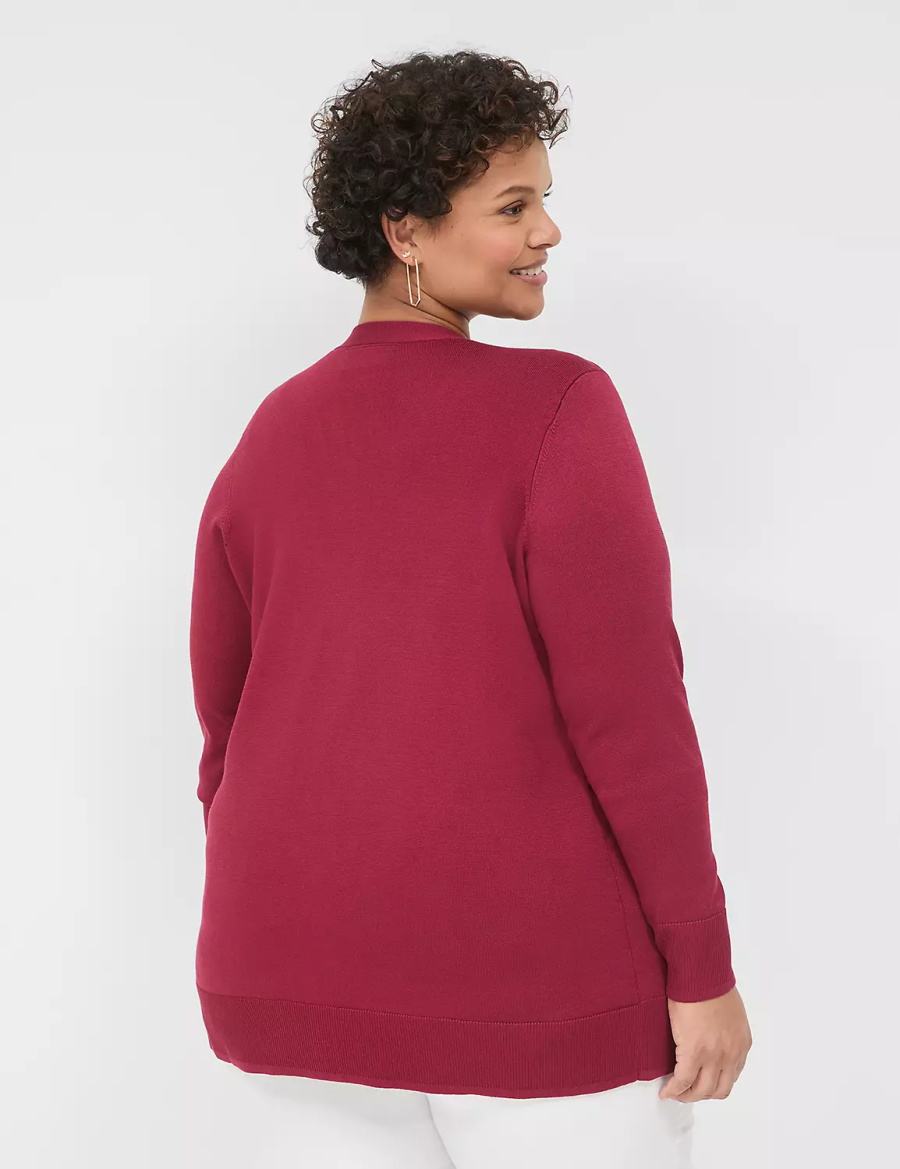 Women Lane Bryant Modern Long-Sleeve Open-Front Cardigan Deep Red | RXV5889UW