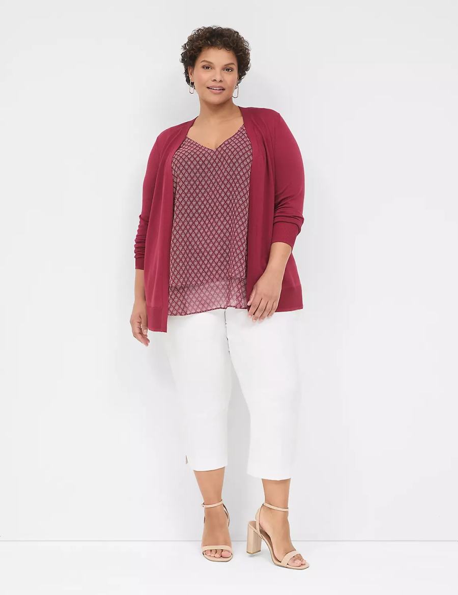 Women Lane Bryant Modern Long-Sleeve Open-Front Cardigan Deep Red | RXV5889UW