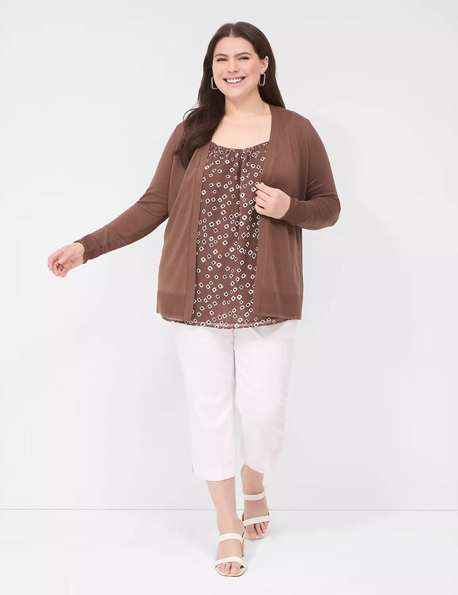 Women Lane Bryant Modern Long-Sleeve Open-Front Cardigan Brown | YXG818DB