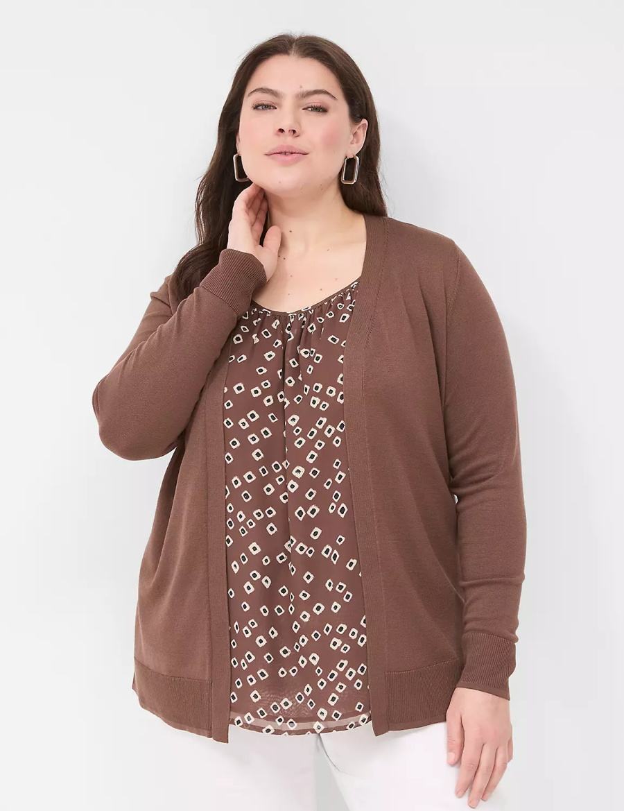 Women Lane Bryant Modern Long-Sleeve Open-Front Cardigan Brown | YXG818DB