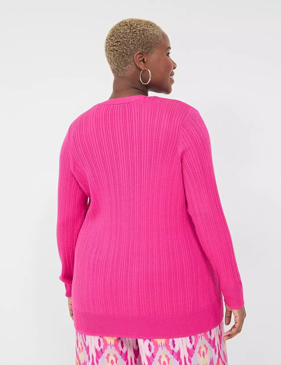 Women Lane Bryant Modern Open-Front Ribbed Cardigan Pink | COL1645YR