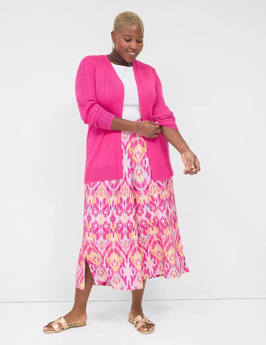 Women Lane Bryant Modern Open-Front Ribbed Cardigan Pink | COL1645YR