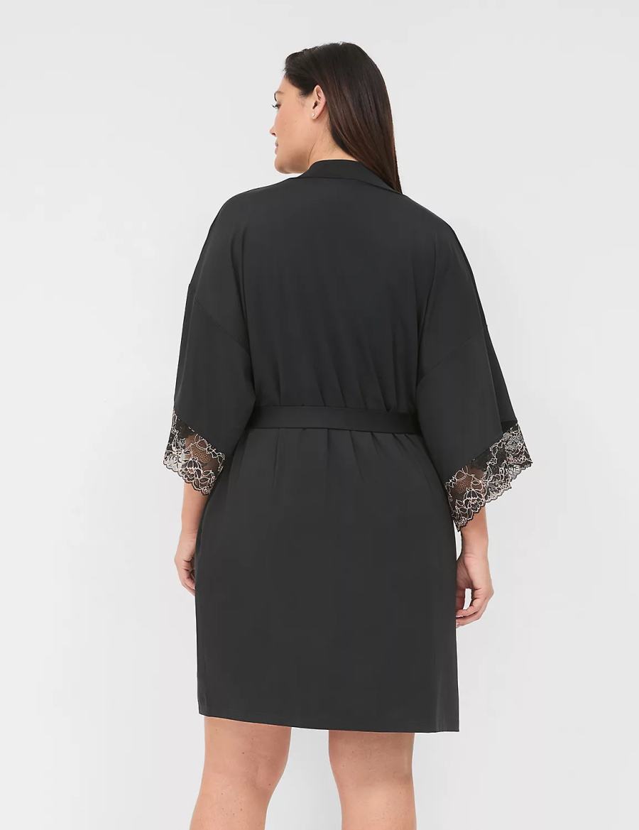 Women Lane Bryant Modern Romance Robe Black | PHI9984PI