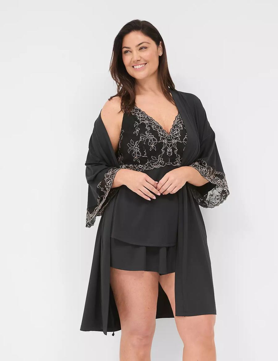 Women Lane Bryant Modern Romance Robe Black | PHI9984PI