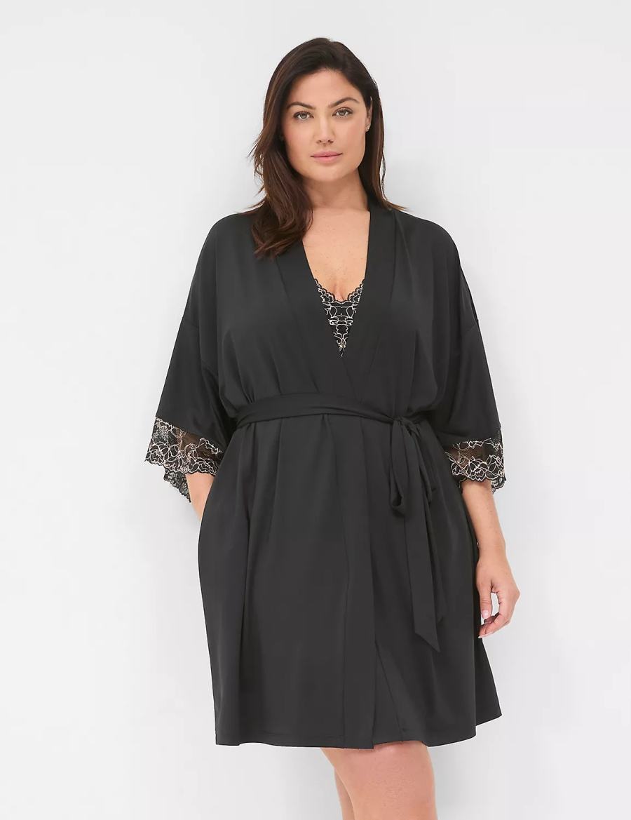 Women Lane Bryant Modern Romance Robe Black | PHI9984PI