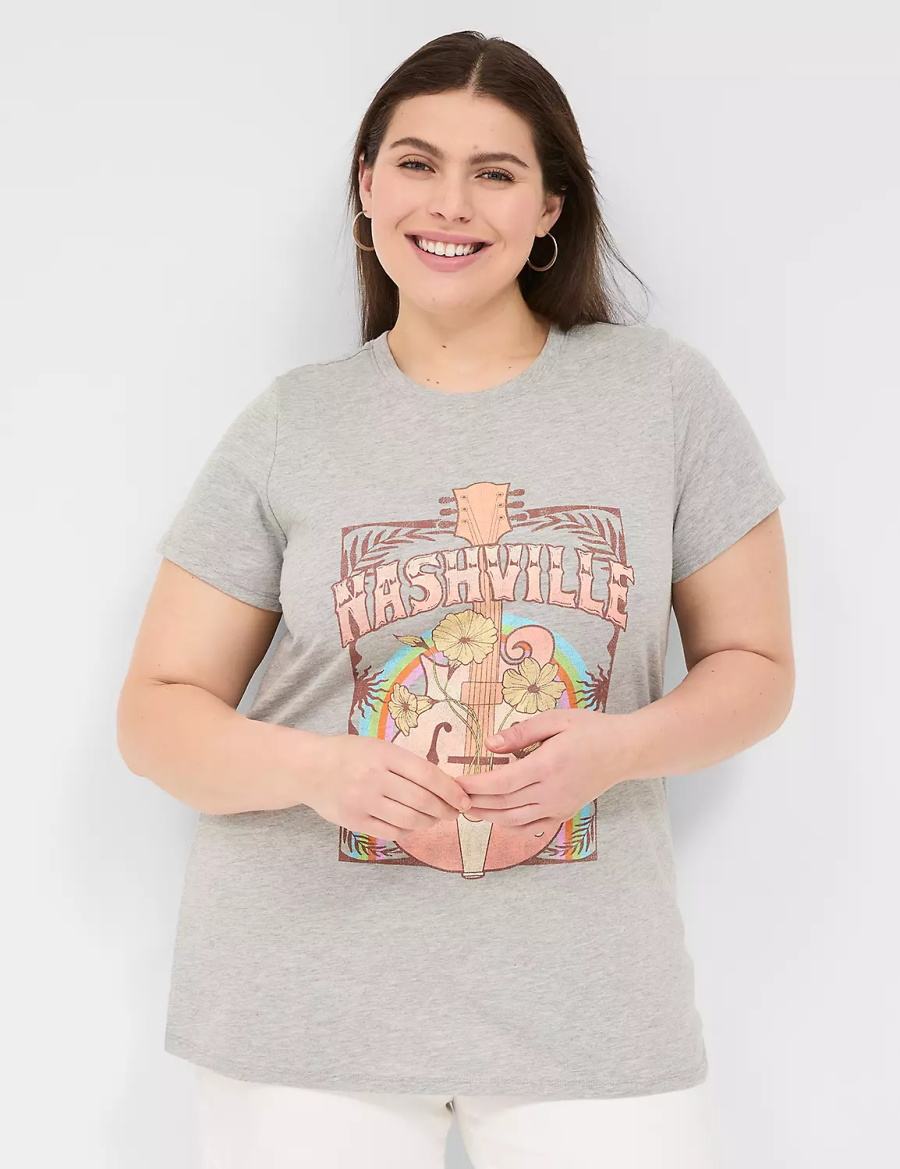 Women Lane Bryant Nashville Graphic Tee T Shirts Light Grey | ZEB9516KO