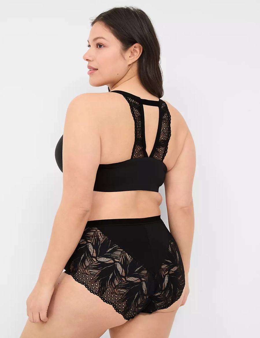 Women Lane Bryant No-Show Lace-Back Full Briefs Black | QDH39XA