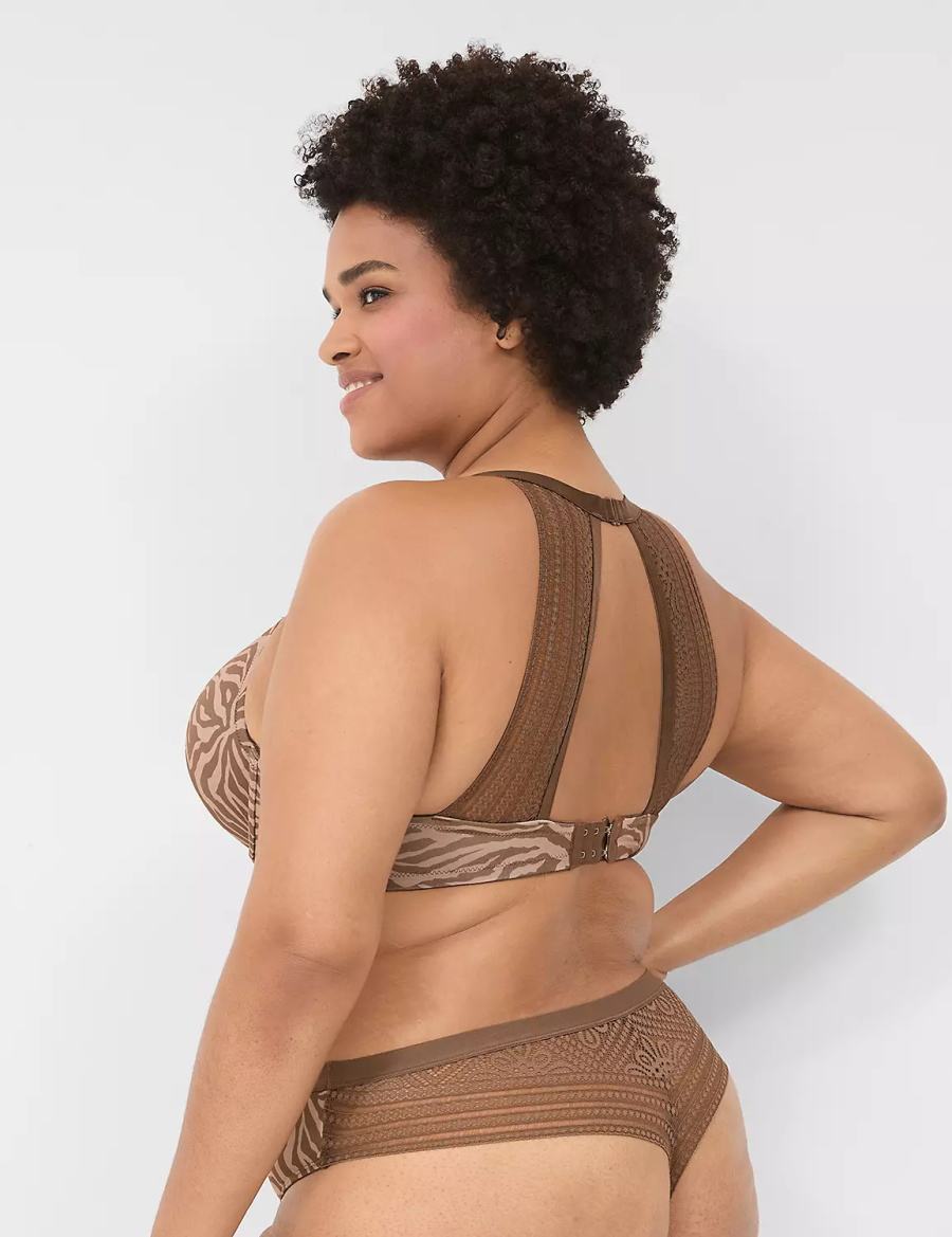 Women Lane Bryant No-Show With Lace Back Thong Panty Deep Grey Brown | HDW7867SP