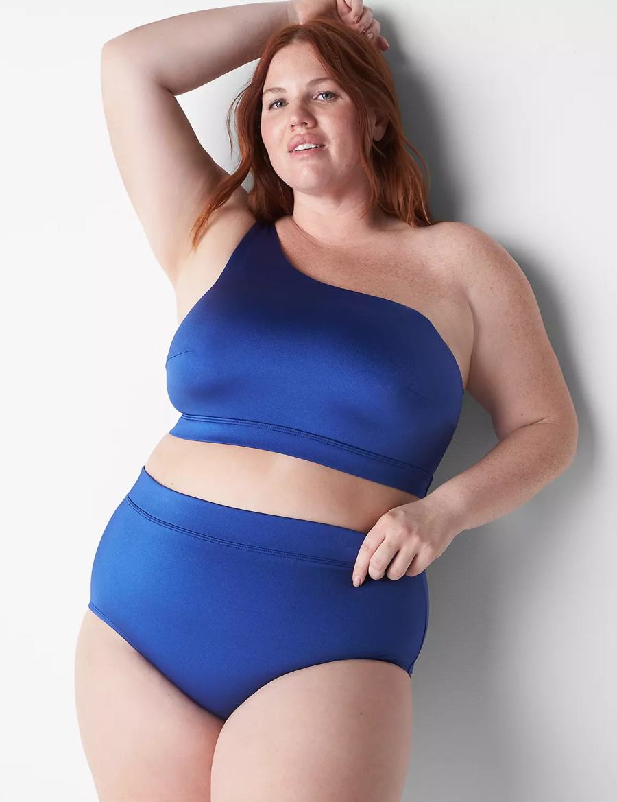 Women Lane Bryant No-Wire Asymmetric Swim Bikini Top Blue | FUV4230FJ