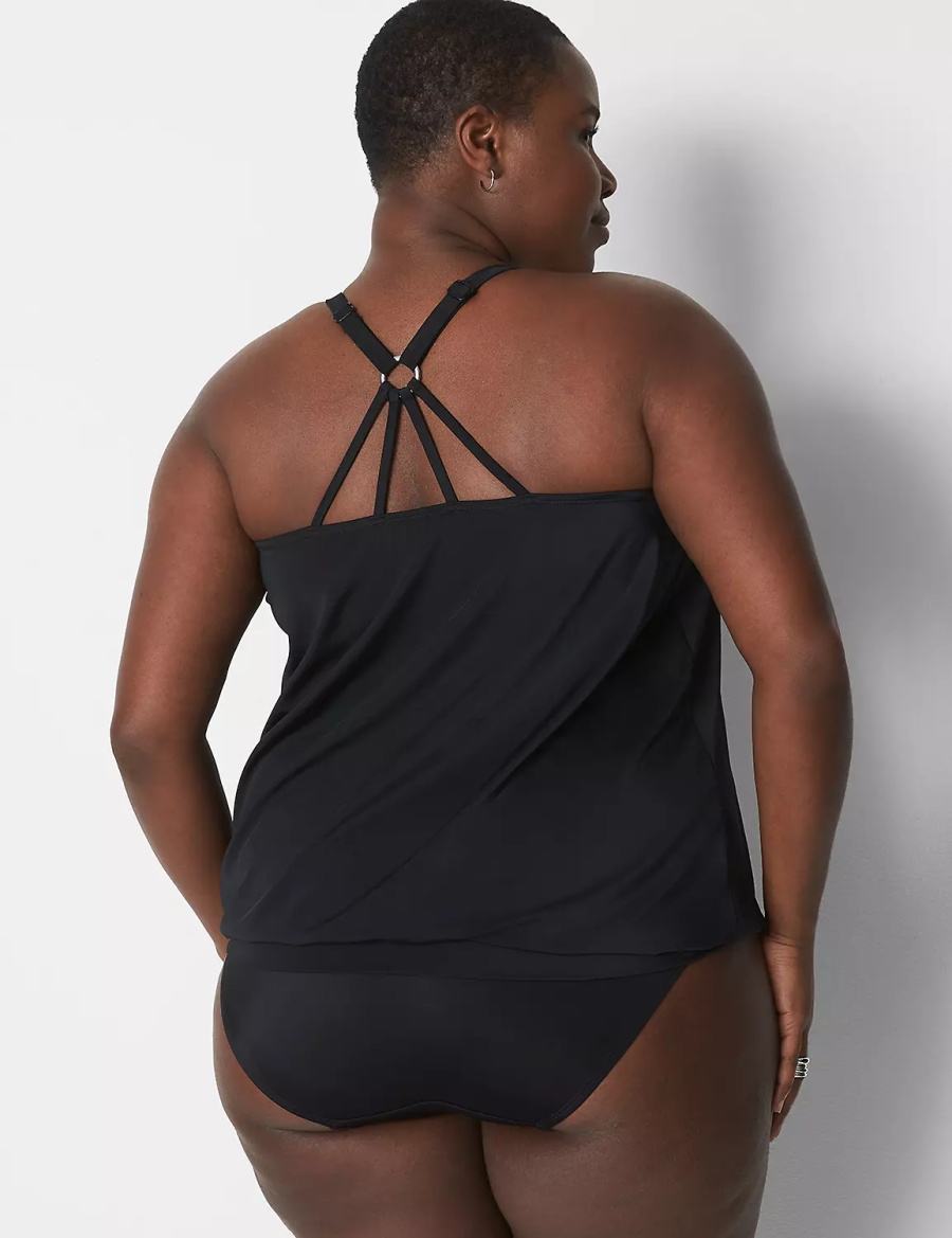 Women Lane Bryant No-Wire Blouson Swim Tankini Bikini Top Black | KSS6191KM