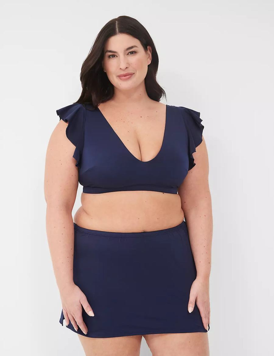 Women Lane Bryant No-Wire Flutter-Sleeve Bikini Top Blue | ZXH6785GA