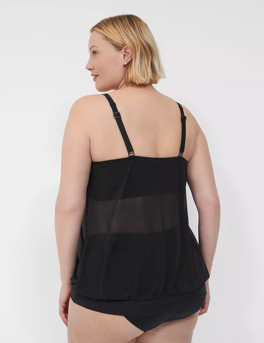 Women Lane Bryant No-Wire Mesh Blouson Tankini Bikini Top Black | CXZ148IF