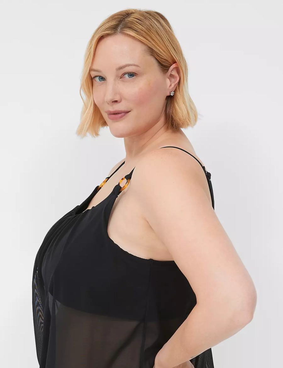 Women Lane Bryant No-Wire Mesh Blouson Tankini Bikini Top Black | CXZ148IF