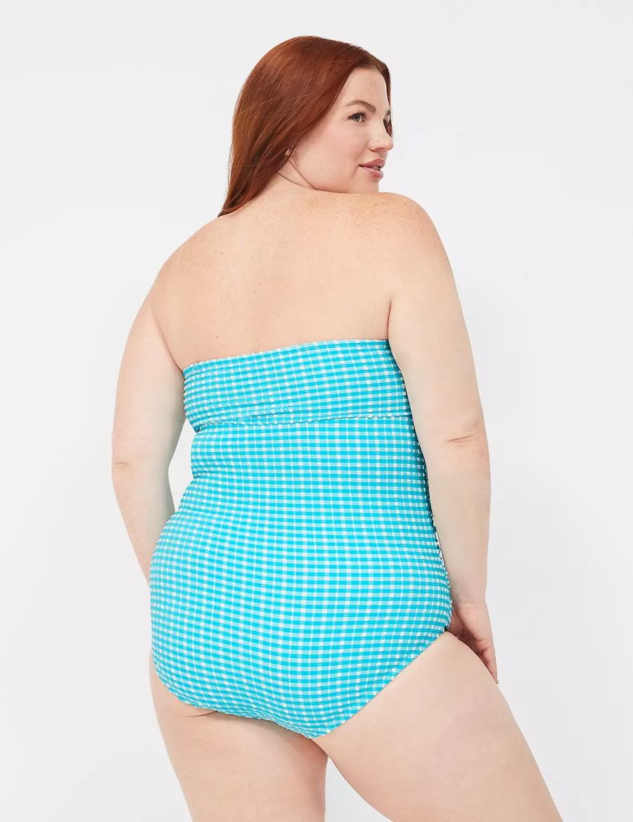 Women Lane Bryant No-Wire Multi-Way Strapless One-Piece Swimsuits Blue White | VXM8113OQ