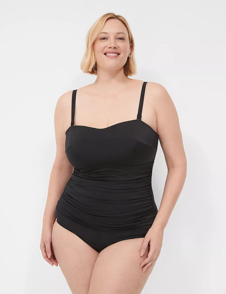 Women Lane Bryant No-Wire Multi-Way Strapless One-Piece Swimsuits Black | IIT7119TT