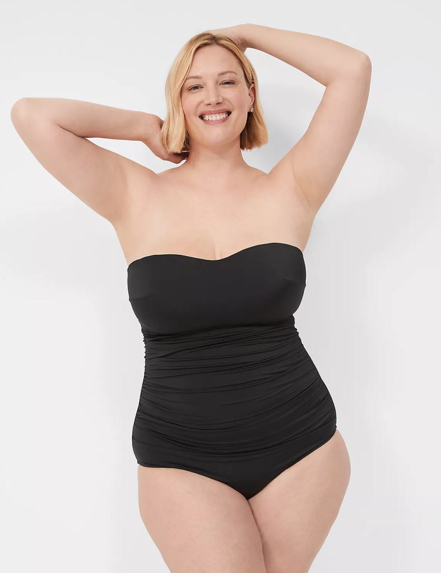 Women Lane Bryant No-Wire Multi-Way Strapless One-Piece Swimsuits Black | IIT7119TT