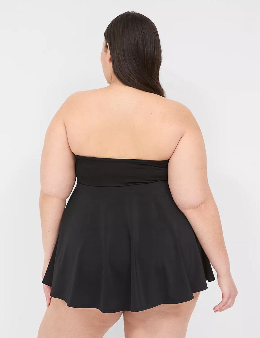 Women Lane Bryant No-Wire Multi-Way Strapless Swim Dress Black | OSR9859UR