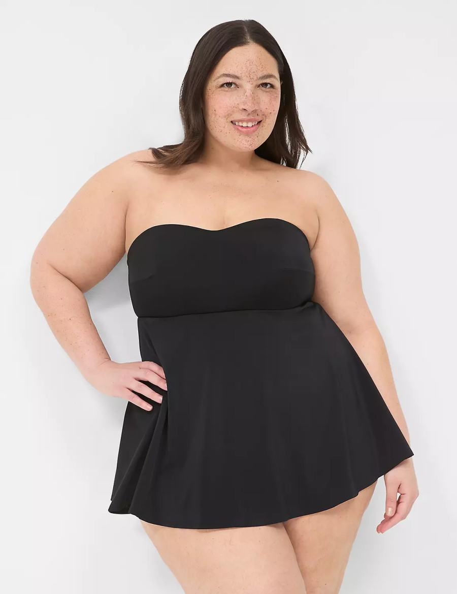 Women Lane Bryant No-Wire Multi-Way Strapless Swim Dress Black | OSR9859UR