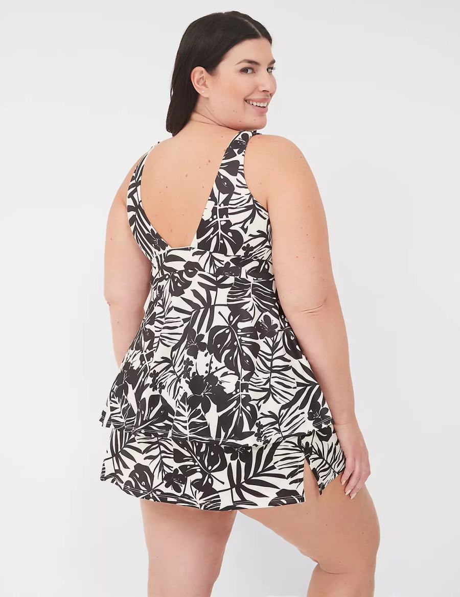 Women Lane Bryant No-Wire Plunge Tankini Bikini Top White Black | ZLW794IB