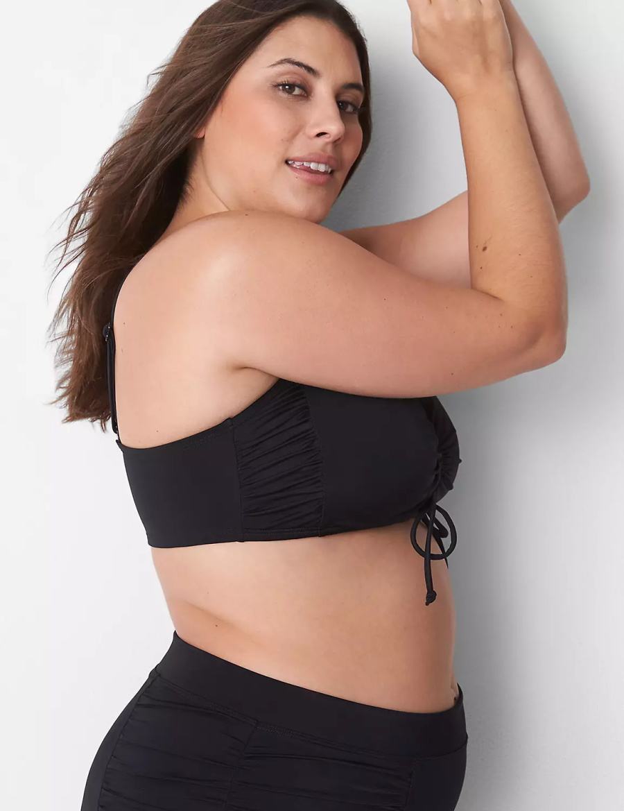 Women Lane Bryant No-Wire Ruched Swim Bikini Top Black | KUC325CE