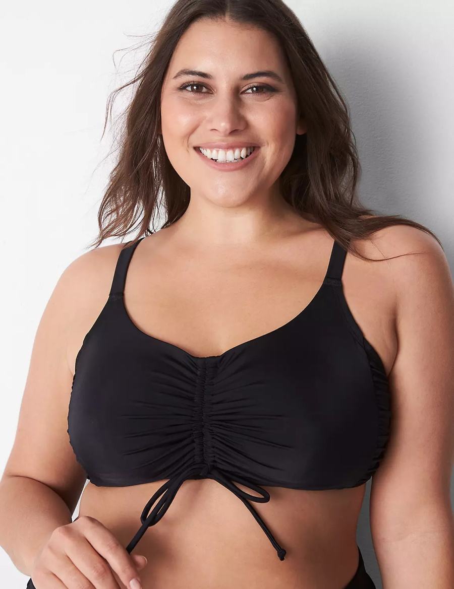 Women Lane Bryant No-Wire Ruched Swim Bikini Top Black | KUC325CE