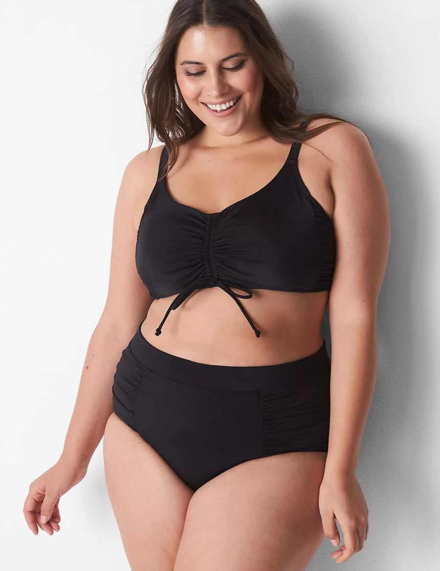 Women Lane Bryant No-Wire Ruched Swim Bikini Top Black | KUC325CE