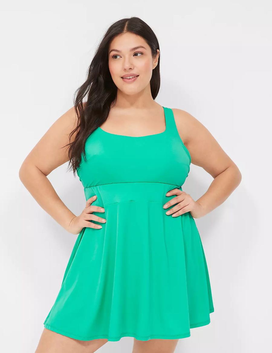 Women Lane Bryant No-Wire Scoop-Neck Swim Dress Turquoise | FSP966NI