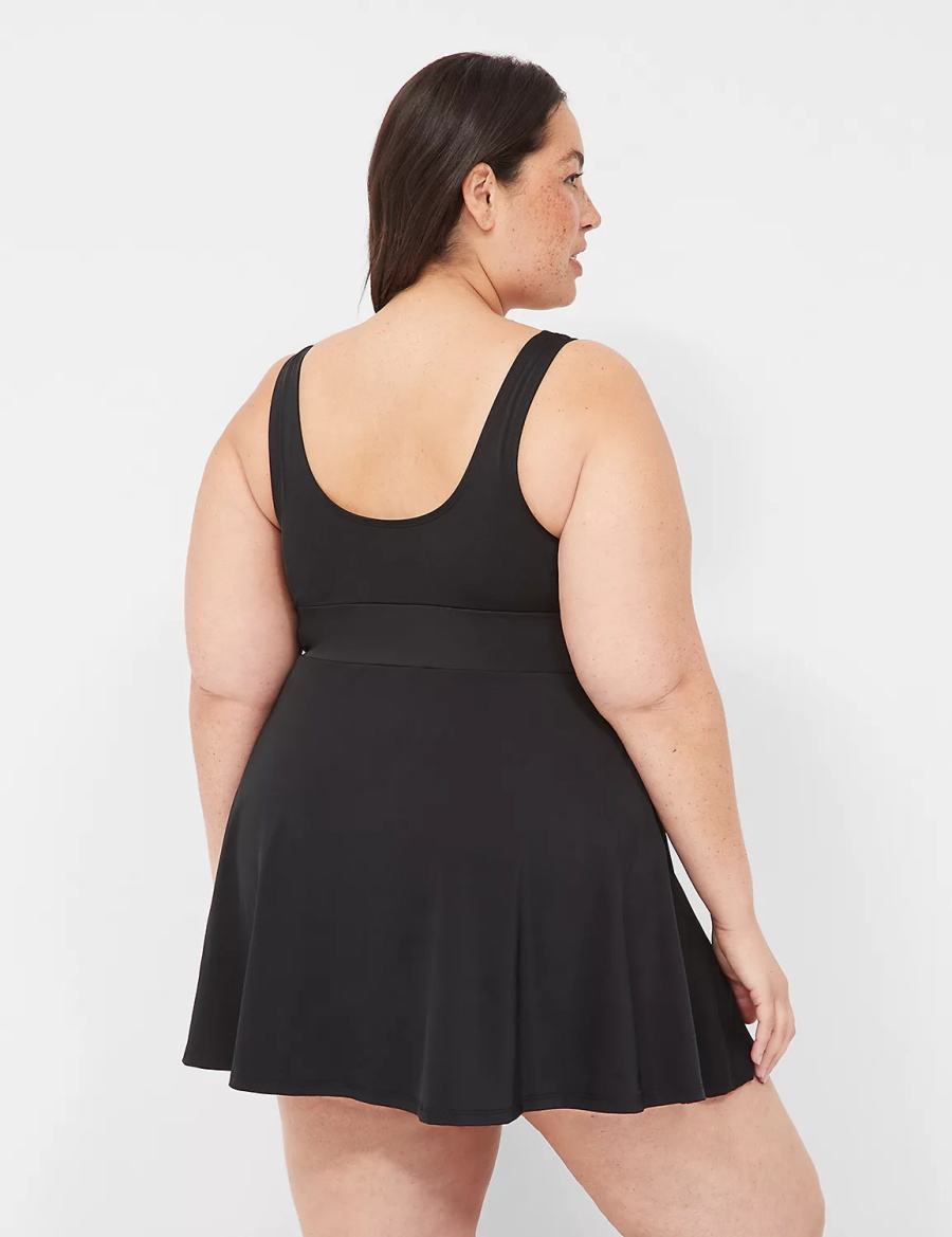 Women Lane Bryant No-Wire Scoop-Neck Swim Dress Black | THG584QP