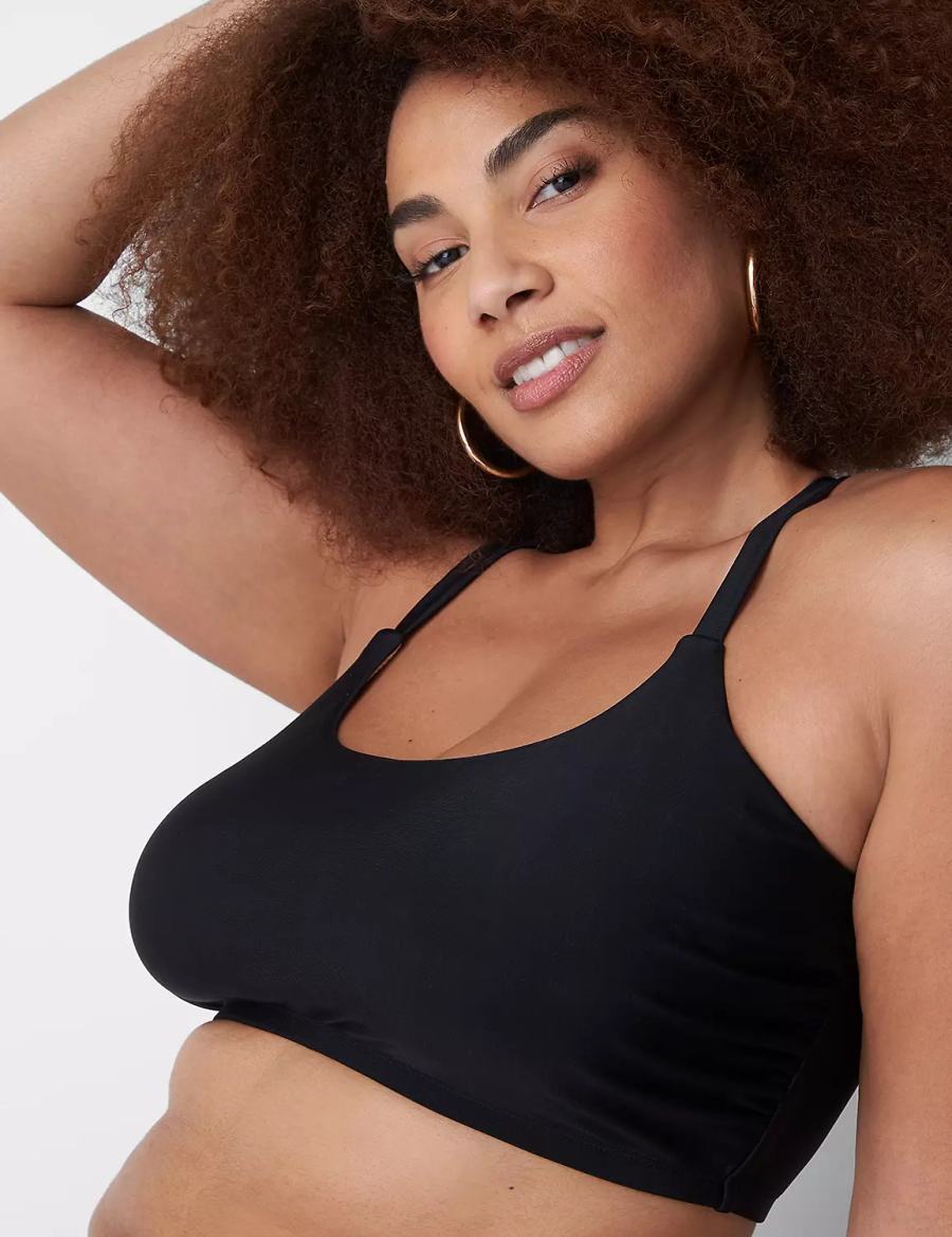 Women Lane Bryant No-Wire Scoop-Neck Swim Bikini Top Black | LNF2542TF