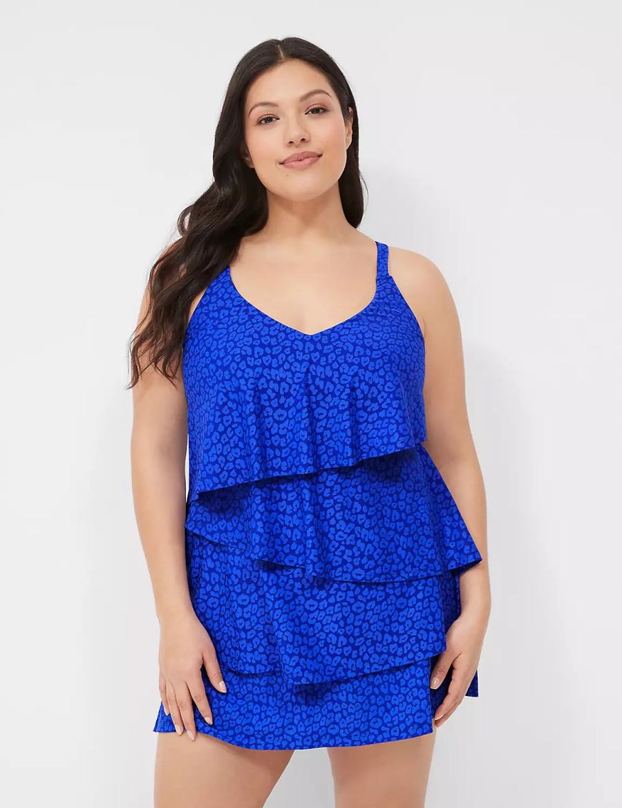 Women Lane Bryant No-Wire Three-Tier Tankini Bikini Top Blue | MYO8477ZF