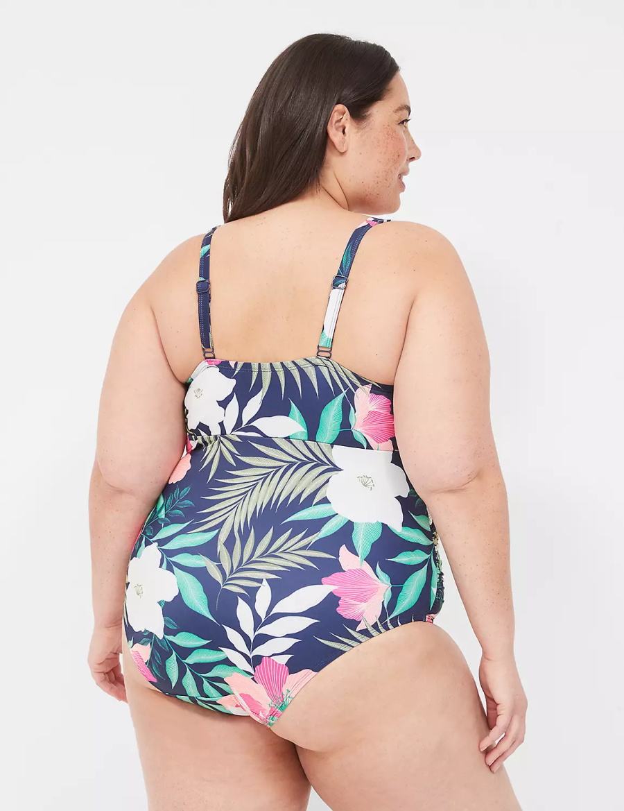 Women Lane Bryant No-Wire Wrap One-Piece Swimsuits Navy | WPK8660ZS