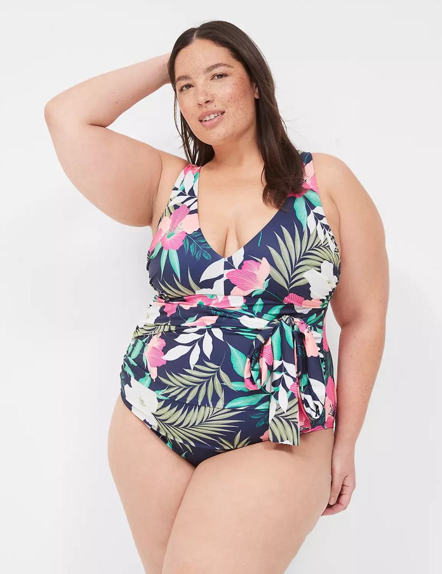 Women Lane Bryant No-Wire Wrap One-Piece Swimsuits Navy | WPK8660ZS