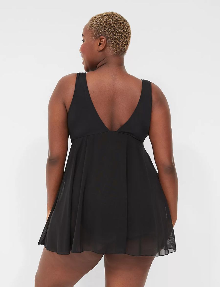 Women Lane Bryant No-Wire Wrap Swim Dress Black | HPV6145EC