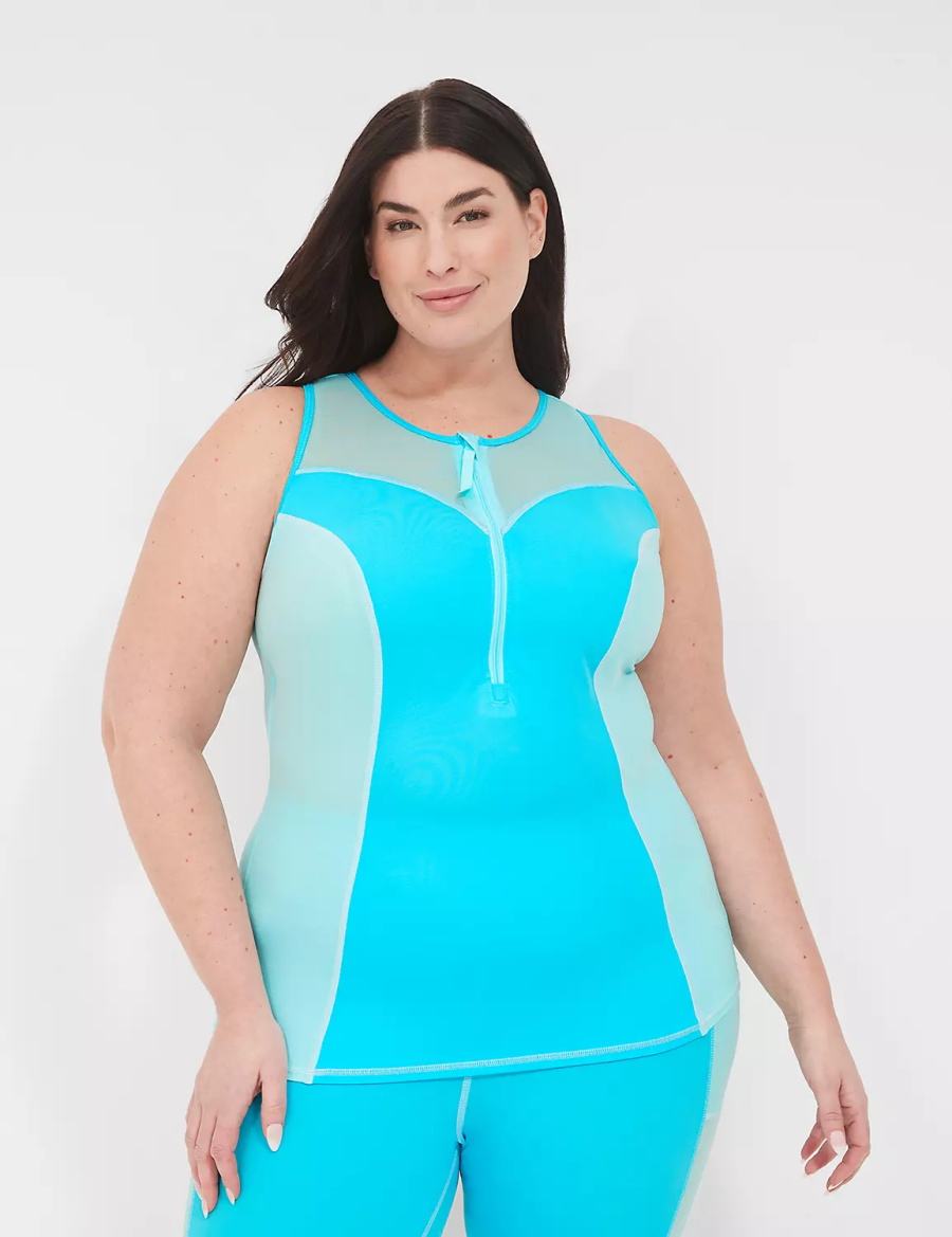 Women Lane Bryant No-Wire Zip-Front Tankini Bikini Top Blue | RLK7587KH