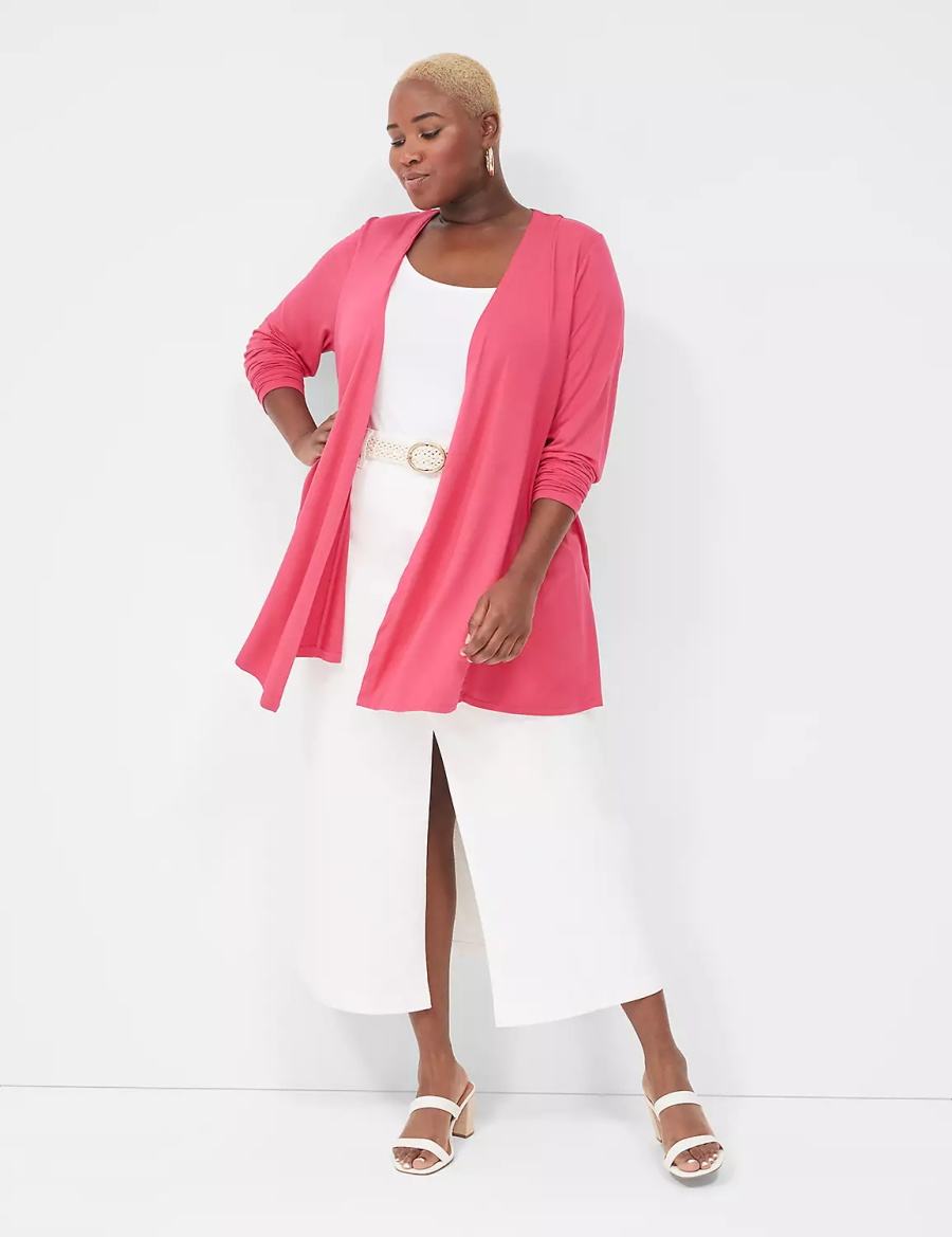 Women Lane Bryant Open-Front Fit & Flare Overpiece Robe Pink | TAR2917CW