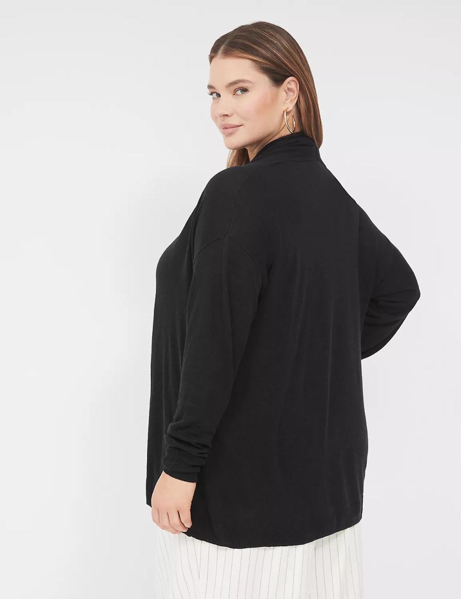 Women Lane Bryant Open-Front Shawl Collar Cardigan Black | EQD492NR