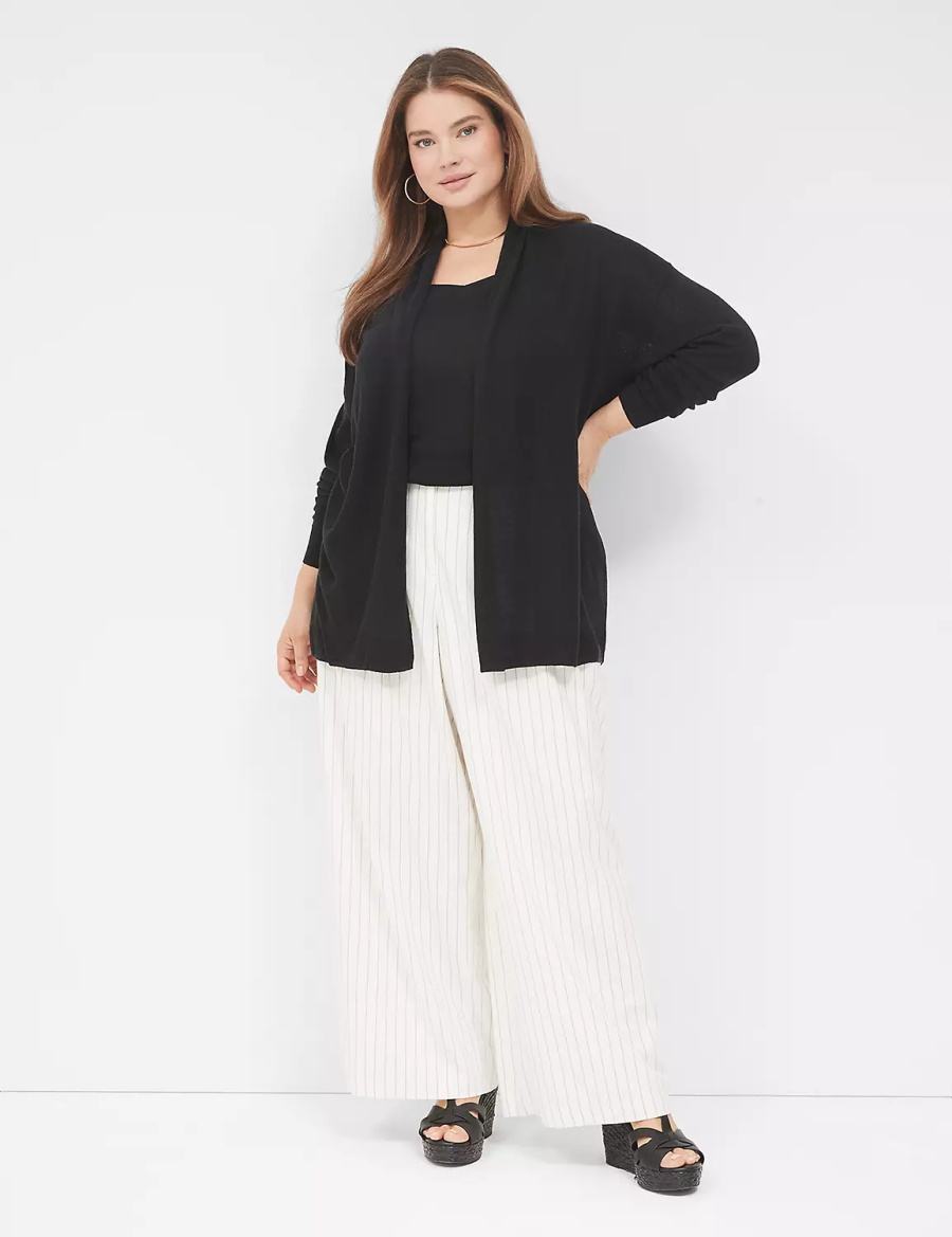 Women Lane Bryant Open-Front Shawl Collar Cardigan Black | EQD492NR