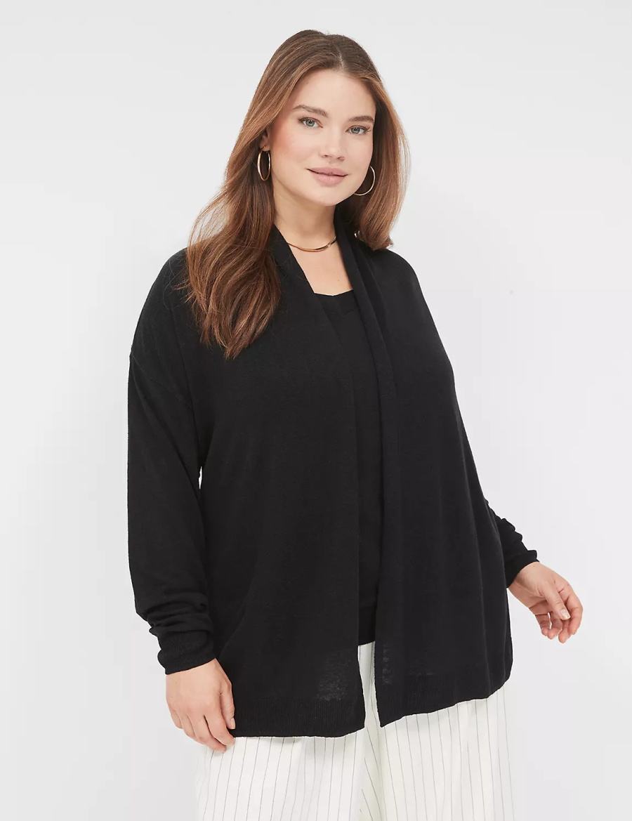 Women Lane Bryant Open-Front Shawl Collar Cardigan Black | EQD492NR